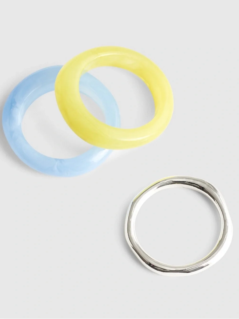 Sculptural Resin Stacking Ring Set - Yellow, Blue & Silver